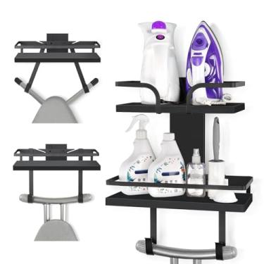 Imagem de VINAEMO Suporte de parede para tábua de engomar, suporte de ferro de 2 camadas e tábua de passar roupa, prateleiras de lavanderia de madeira maciça com ganchos removíveis, organização e armazenamento