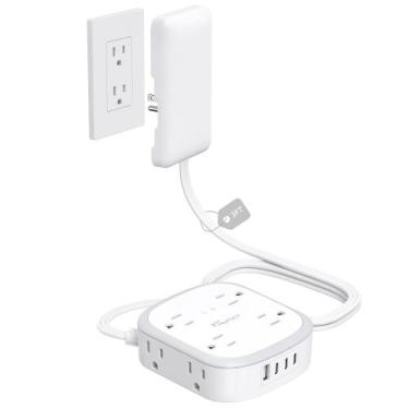Imagem de Cabo de extensão plano NUTICT de 3 pés com 8 tomadas e 3 USB-C e 1 USB