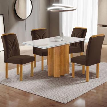 Imagem de Mesa de Jantar 4 Lugares Lorena Carolina com Vidro Cinamomo/Off White/