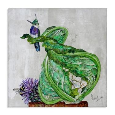 Imagem de Stupell Industries Design de arte de parede de tela beija-flor em couve-flor por Lisa Morales, 43 x 43 cm