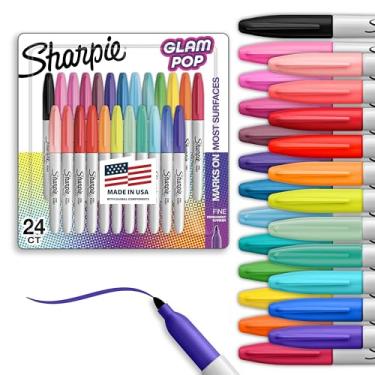 Imagem de Sharpie Marcadores permanentes Glam Pop, conjunto de marcadores de ponta fina para colorir, desenhar, escrever, cores sortidas, 24 unidades