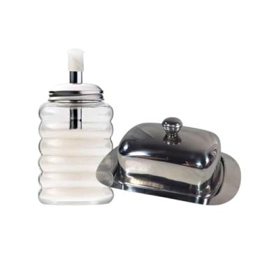 Imagem de Kit Açucareiro Com Bico Dosador + Mantegueira Inox Com Tampa
