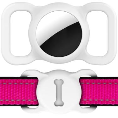 Imagem de Capa Air Tag para AirTag, DLENP Air Tag Apple protetora para coleira de cachorro e gato, acessórios de rastreamento GPS AirTag, etiquetas de ar com padrão ósseo (branca)