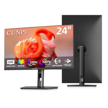 Imagem de CUNPU Monitor de computador 4K de 24 polegadas, painel IPS UHD (3840 x 2160) para edição de foto e vídeo, ΔE < 2, 185PPI, DCI-P3 100%, 1,07B + cores, HDR10, VESA, altura ajustável, vertical