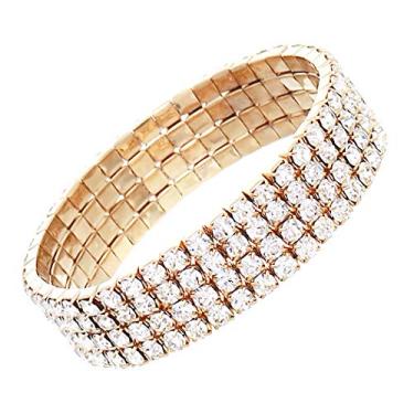 Imagem de Rosemarie & Jubalee Pulseira feminina deslumbrante de 4 fileiras com strass de cristal, 5 cm, One Size, Vidro, Vidro