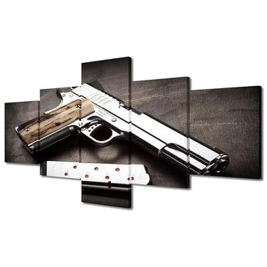 Imagem de Arma de parede arte 5 peças tela pistolas e revistas pinturas decorações para sala de estar imagens contemporâneas arte moderna decoração de casa giclée moldura de madeira embrulhada em galeria pronto