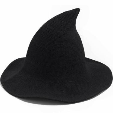 Imagem de Chapéu de bruxa Leuceiy de lã de Halloween para mulheres de aba larga