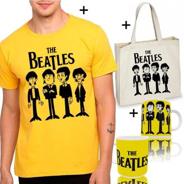 Imagem de Camiseta camisa Beatles combo sacola ecobag + caneca