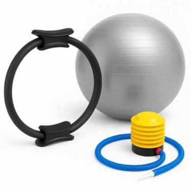 Imagem de Bola de Pilates 65 cm Kit Com Anel de Pilates e Bomba de Ar