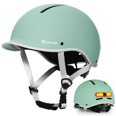 Imagem de Scavin Capacete de bicicleta para adulto: Capacete de bicicleta com interior de espuma EPS para homens e mulheres, capacete de ciclismo ajustável com luz LED certificado de segurança para deslocamento