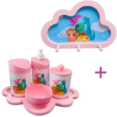 Imagem de Kit Higiene Dino Baby Juntos + Cabideiro Infantil Nuvem - Senior, Rosa