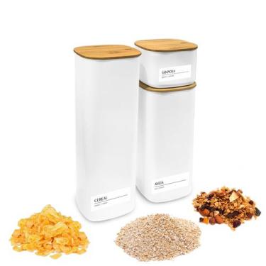 Imagem de Kit 3 Pçs Pote Hermético Tamanho C Plástico Bambu + Adesivo - OU, Bran