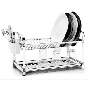 Imagem de Escorredor Inox 20 Pratos Montado - Porta Talher Plastico - Mak Inox