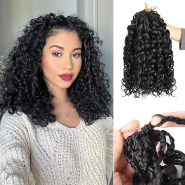 Imagem de Datanala GoGo Curl Cabelo de crochê 25,4 cm, 8 unidades, pré-torcido, cacheado, pré-enrolado, onda de água, trança sintética para mulheres (1B, 25,4 cm/8 pacotes)