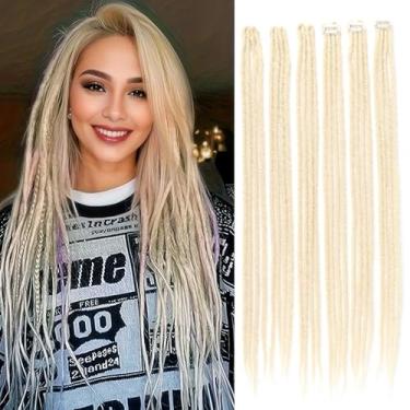 Imagem de Extensões de dreadlock loiro branco com clipe, 61 cm 6 clipes (24 fios) extensões de cabelo trançadas feitas à mão para mulheres/meninas/homens, clipes macios em extensão de cabelo sintético Dreads