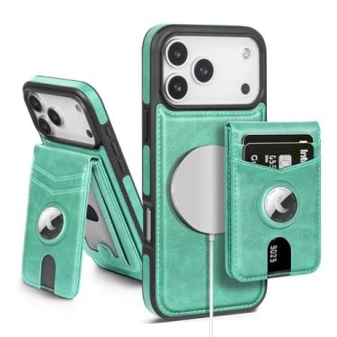Imagem de SkyEagle Capa carteira compatível com MagSafe Phone 17 Pro com suporte para AirTag, 2 em 1, couro sintético, magnético, destacável, com bloqueio de RFID, suporte para cartão de crédito, capa flip para