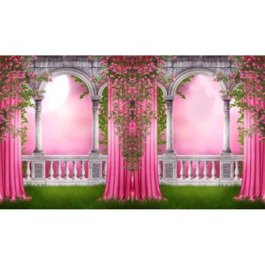 Imagem de Painel De Lona Arcos Castelo Rosa - Fabrika de Festa, 150x100cm