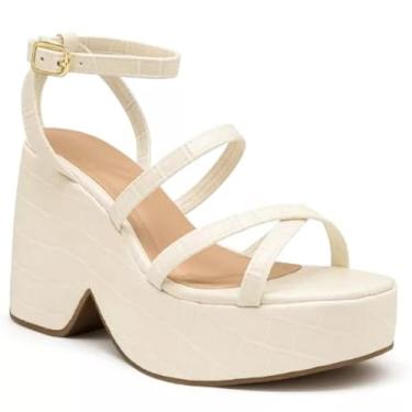 Imagem de 194002FP-Sandália Feminina Anabela Com Tiras estampa Croco Preta e Off White (Off White, BR, Adulto, Numérico, 37)