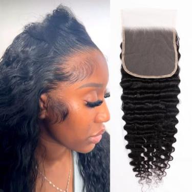 Imagem de Topnormantic Fecho de renda 15 x 15 cm, fecho de renda suíça transparente HD invisível pré-arrancado com cabelo de bebê, cabelo humano brasileiro grau 12A com pequenos nós únicos, parte livre de 30,5