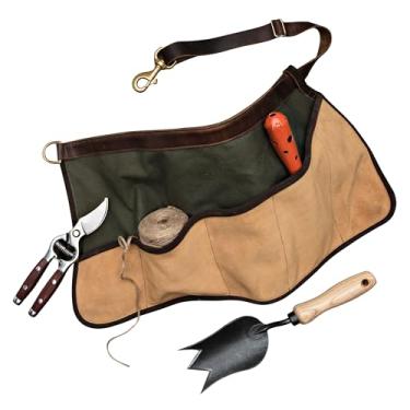 Imagem de Avental de jardim com bolsos - camurça de vaca e repelente de água de grau militar cinto utilitário avental de jardinagem para mulheres e homens - cinto de ferramentas de jardim com cintura ajustável