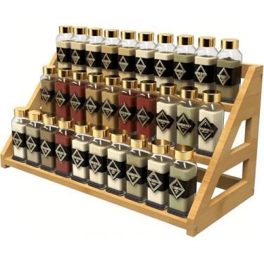 Imagem de Prateleira de especiarias de bambu: prateleira de especiarias grande para organizador de armário de despensa de bancada de cozinha, comporta 24 potes de especiarias (5,3 cm)