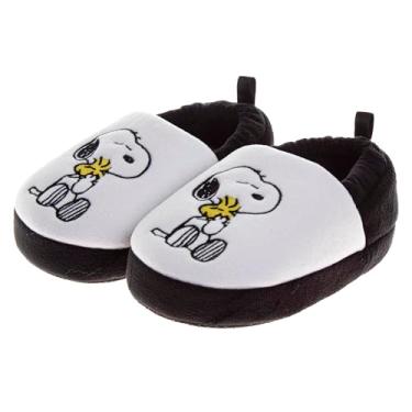 Imagem de Josmo Peanuts Snoopy House Pantufas aconchegantes de pelúcia meias felpudas fofas chinelos para uso interno para mulheres e crianças (tamanho duplo para bebês/crianças pequenas/mulheres), Branco/preto