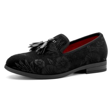 Imagem de JITAI Mocassins de veludo para meninos com borla sem cadarço, sapatos de smoking de casamento para bebês, Preto/53, 16