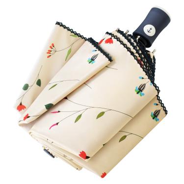 Imagem de Cuby Guarda-sol UV compacto dobrável abre e fecha automaticamente à prova de vento, à prova de chuva e 99,9% de proteção UV guarda-sol com revestimento preto anti-UV floral