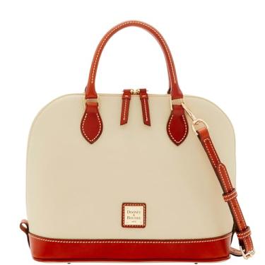 Imagem de Dooney & Bourke Bolsa feminina com zíper e zíper em couro granulado, bolsa grande com alça de ombro ajustável e destacável, preta, Osso, One Size