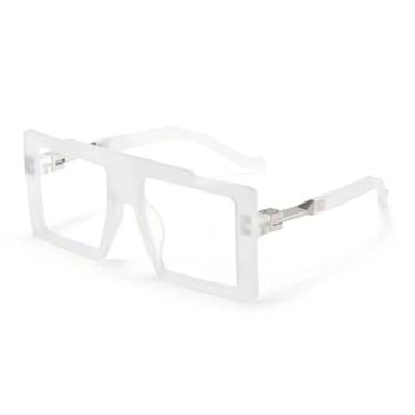 Imagem de HCHES Óculos de sol grandes da moda, femininos, com armação em degradê transparente UV400, masculino (transparente fosco)