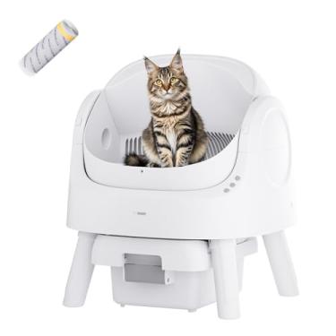 Imagem de Caixa de areia autolimpante para vários gatos, caixa de areia automática para gatos com design de topo aberto, proteção de segurança integrada, branca