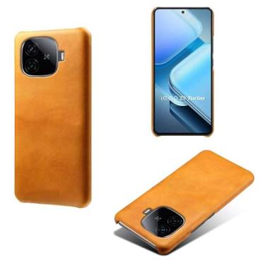 Imagem de Capa para vivo iQOO Z9 Turbo,Proteção contra quedas,Casca de volta de cor sólida simples,Design de couro de imitação de plástico-Orange