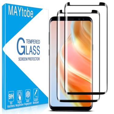 Imagem de MAYtobe [Pacote com 2] Protetor de tela de vidro para Samsung Galaxy S8 Plus de vidro temperado, matriz de pontos de cola completa curva 3D, cobertura de tela completa, anti-arranhões, sensível ao toque, transparente HD