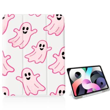 Imagem de Capa fantasma rosa de Halloween para iPad de 11 polegadas (chip A16) 2025 geração 11ª/iPad 11 polegadas 2022 10ª geração com suporte para lápis e hibernar/despertar automático, capa traseira de TPU