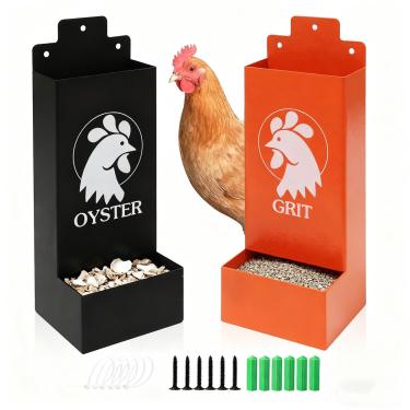 Imagem de Alimentador de casca de ostra de galinha e grão, alimentador de metal para galinhas penduradas por gravidade, alimentadores de aves, suprimentos para galinheiros