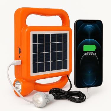 Imagem de Kit Lanterna Led Solar Recarregavel Power Bank Lampada Emergencia Extra Usb Luz Portatil 500ma 5v 1a