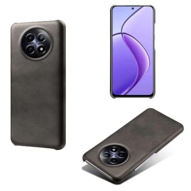 Imagem de Capa para OPPO Realme 12 5G,Proteção contra quedas,Casca de volta de cor sólida simples,Design de couro de imitação de plástico-Black