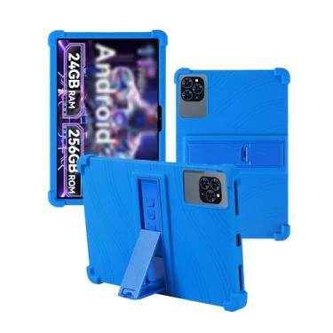 Imagem de Capa para tablet KINGRID W90 11 polegadas Android 15, capa protetora de borracha leve à prova de choque, capa protetora de silicone macio ajustável para crianças, azul