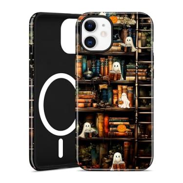 Imagem de Jusy Capa de telefone compatível com MagSafe Halloween para iPhone 11, linda estética magnética macia TPU e capa protetora de policarbonato rígido para mulheres e meninas - folha de bordo