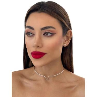 Imagem de Colar Choker Feminino Aro V Folheado A Ouro 18k E Prata 925 - Auryah S