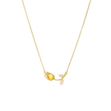 Imagem de Elegante colar gargantilha de flor de zircônia cúbica tulipa para mulheres, aço inoxidável, banhado a ouro, pingentes florais, corrente ajustável, joia moderna para sua melhor esposa, 44,5 cm, Medium