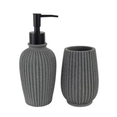 Imagem de Kit Banheiro Lavabo - Dispenser Porta Escovas Laradore Cinza