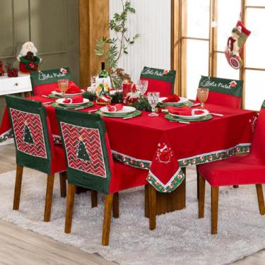Imagem de Toalha de Mesa Retangular 2,50m x 1,50m 8 Lugares Avulsa Bordada Natal