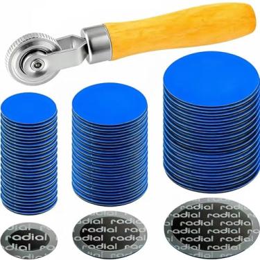 Imagem de jebeeyoo Kit de remendo de pneu com ferramenta de rolo de madeira, 30 peças de reparo de tubos para carro, caminhão, motocicleta, bicicleta, 3 tamanhos (10 cada de 32 mm, 42 mm, 58 mm), kit de reparo