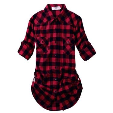 Imagem de Camisa xadrez de flanela Shacket Match 100% algodão para mulheres