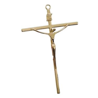 Imagem de Crucifixo de Metal Aço Inox Dourado 35 cm - FORNECEDOR 12