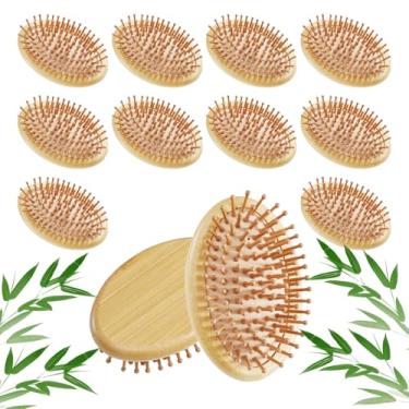 Imagem de 12 escovas de cabelo de bambu a granel – Conjunto de mini escovas de cabelo de viagem para todos os tipos de cabelo, massagem do couro cabeludo e escova de desembaraçar para mulheres, homens e