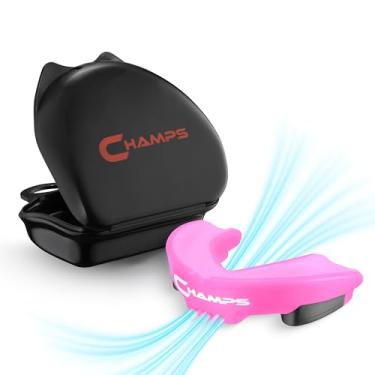 Imagem de Protetor bucal respirável Champs para boxe, Jiu Jitsu, MMA, Muay Thai, esportes e luta livre. Protetor bucal de boxe de fácil ajuste super resistente MMA protetor bucal. Bocal esportivo de combate, rosa, Ages 10 and Above