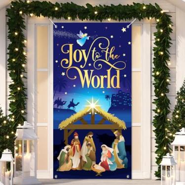 Imagem de Decoração de Natal Joy to The New World Capa de Porta Presépio Presépio Capa de Porta Show de Bebê Feliz Natal Pendurada Suprimentos de Festa Exterior Interior