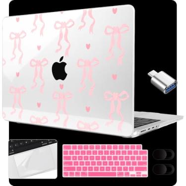 Imagem de MEEgoodo Capa para M4 MacBook Pro 16 polegadas 2024 2023 2021 (A3403/A3186/A2991/A2780/A2485) M3 M2 M1 Pro/Max Chip, capas rígidas para laptop com capa de teclado e filme trackpad, laço moderno e